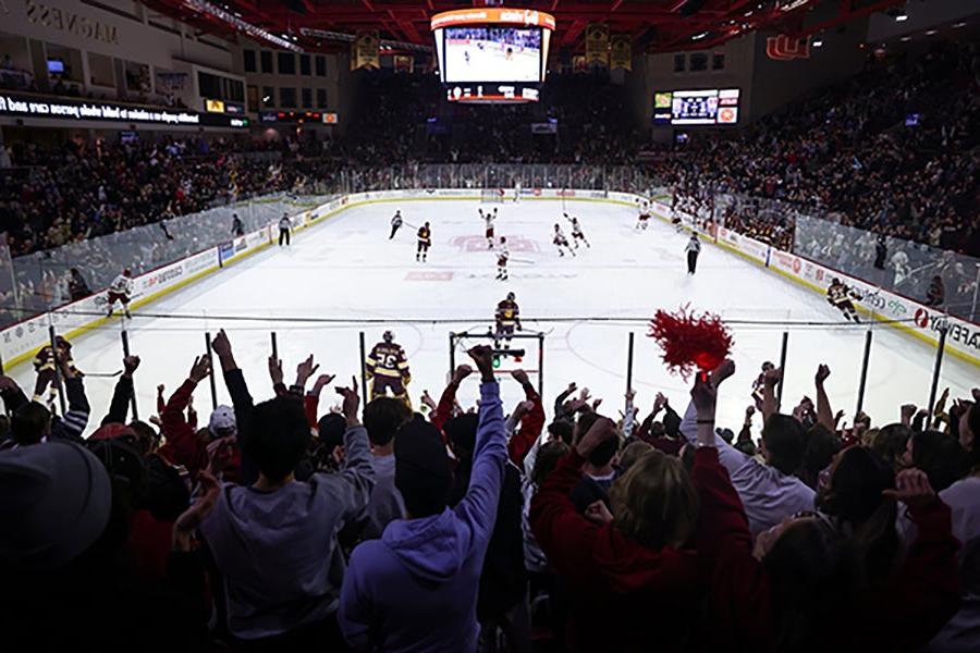 crowded DU hockey arena